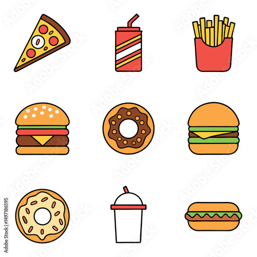 Food Delivery, icon set. Door-to-Door, Cafe and Restaurant food. Courier, Location Tracking, Order App, Packaging, Cooking, Estimated Arrival. and More. Line with editable stroke