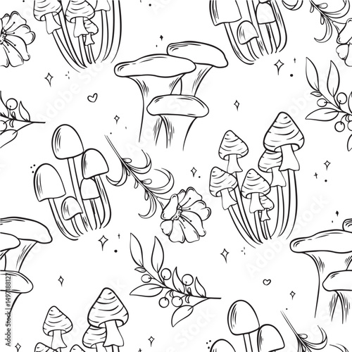seamless pattern with mushrooms illustration art