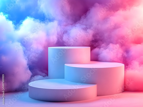 Pastel Pink and Blue Cylindrical Display in Dreamy Smoke