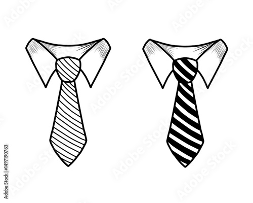 Doodle style striped tie. Hand drawn tie element, art, icon, symbol in cartoon sketch style. simple formal tie line art