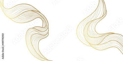 Luxury golden line wave border isolated on transparent background with copy space. Abstract art golden frame of hand drawn wavy lines pattern.