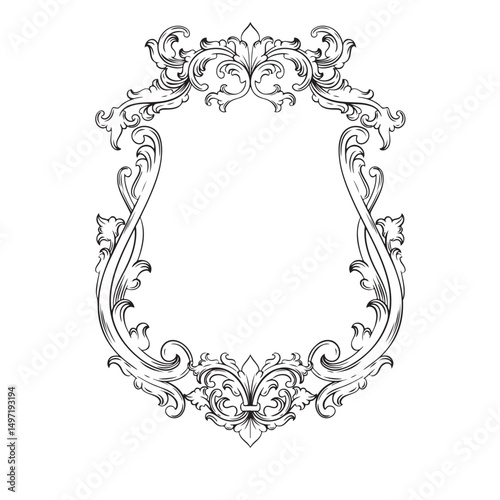 vintage baroque frame with floral ornament engraving illustration art