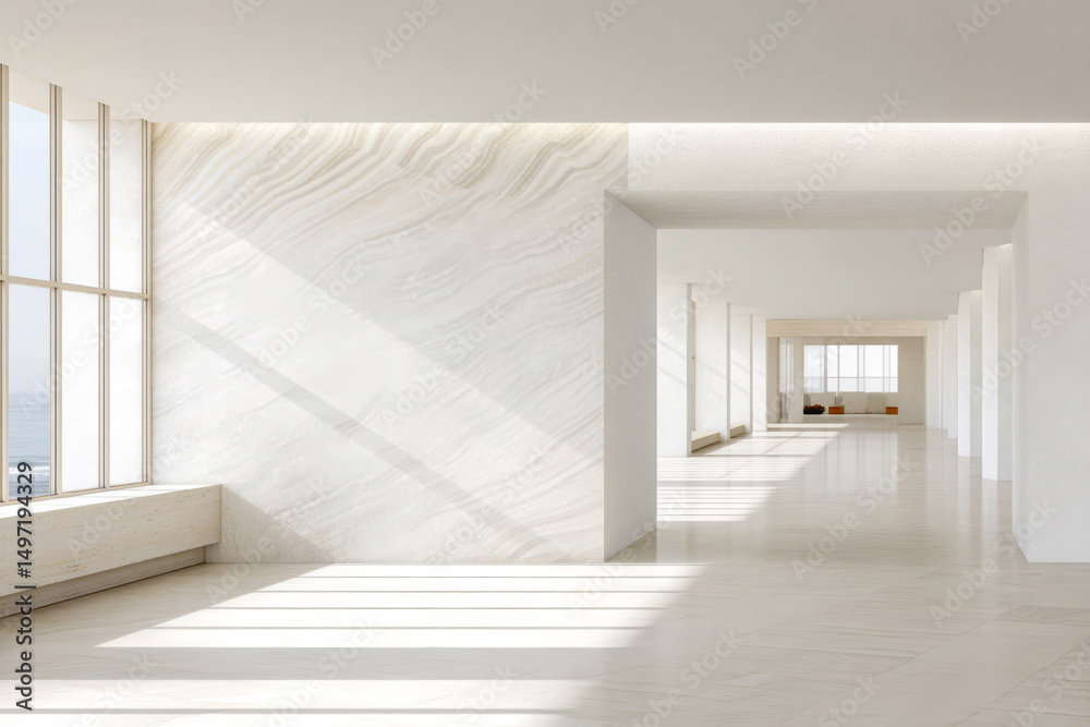 Obraz premium Modern interior space with large windows and natural light in a minimalist design setting