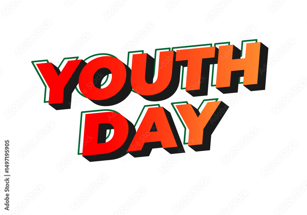Fototapeta premium Youth day. Bold 3D text effect for energetic celebration design