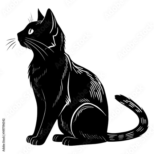 Cat silhouette icon sitting in black vector isolated on white.