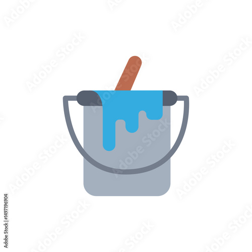 Creative depiction of a paint bucket with dripping blue color for art projects