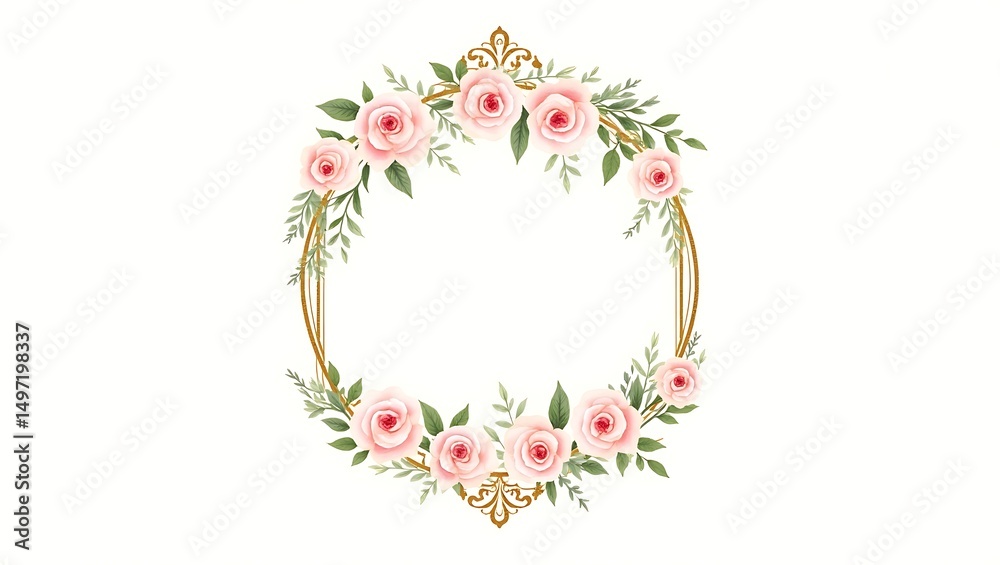 Obraz premium Pink floral with gold frame, watercolor style