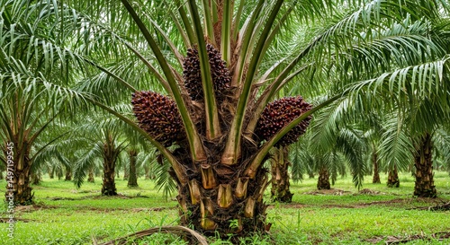 Stunningly Detailed Photograph of Oil Palm Tree Growing Naturally Tropical Plantation