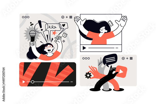 Video, movie, video clip. Vector illustration for web banner, social media banner, business presentation, marketing material.