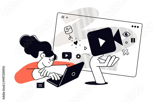 Video app. Set of vector illustrations for web banner, social media banner, business presentation, marketing material. 