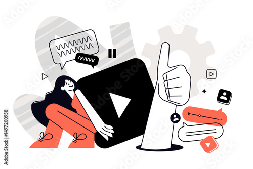 Social network and video. Vector illustration for web banner, social media banner, business presentation, marketing material.