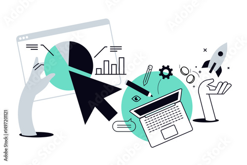 Project launch. Vector illustration for web banner, social media banner, business presentation, marketing material.