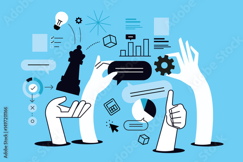 Project management.  Vector illustration for web banner, social media banner, business presentation, marketing material.