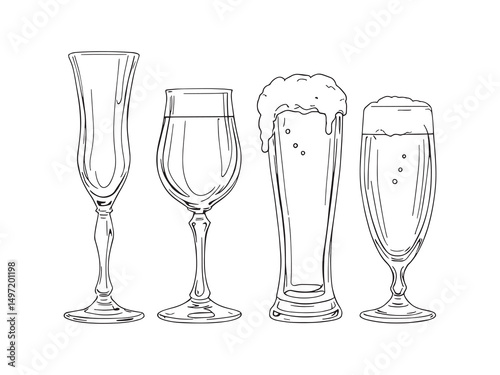 Beer Glass Sketch Line Drawing