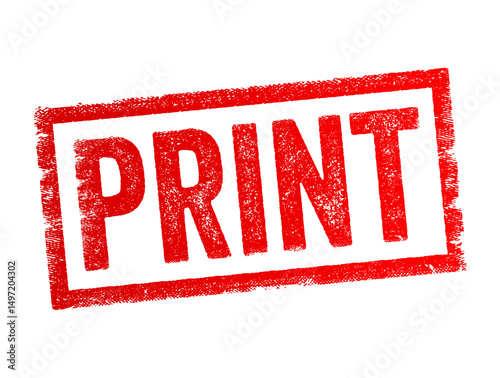 Print - to produce text or images on paper using a printer or a copy of a document, photo, or image, text concept stamp