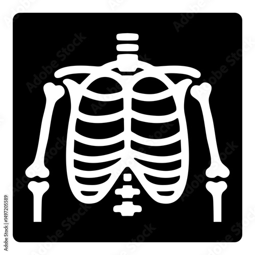 X-ray icon showing the skeleton of the upper human body, representing medical imaging and diagnostics. Symbolizes healthcare, bone structure, radiology, and clinical examination