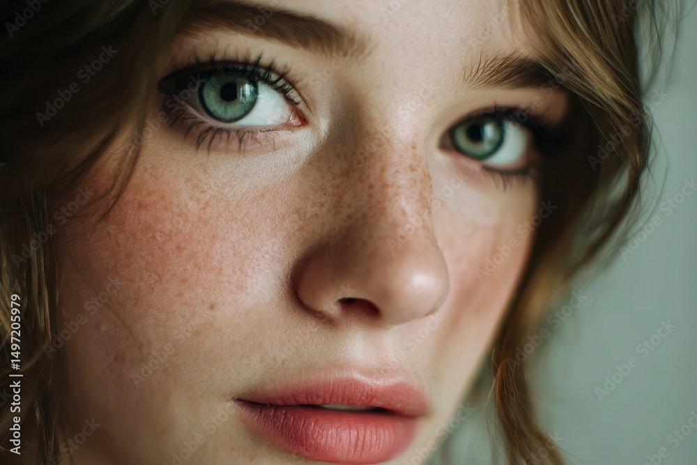 Fototapeta premium Serene face of woman with pale green eyes 