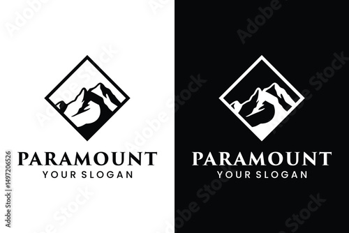 Paramount Mountain peak summit Adventure logo design. Outdoor Hiking Adventure Logo Design, Perfect for Outdoor Activities Logo