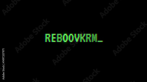 Glowing green text message with digital glitch effect on black background