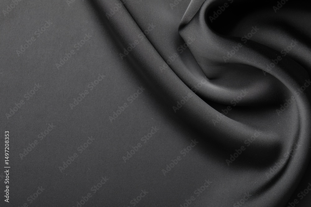 Fototapeta premium Crumpled black silk fabric as background, top view