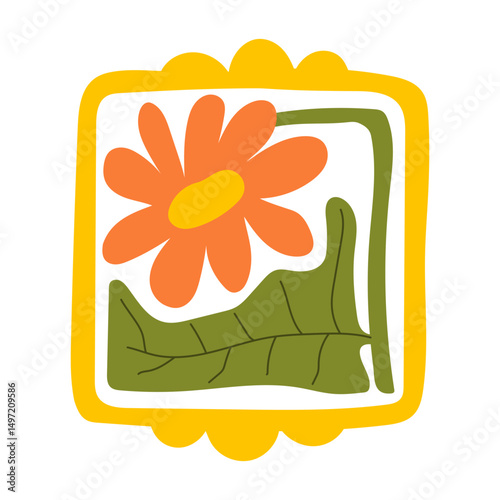 Matisse curves aestethic. Groovy abstract flower art. Organic floral doodle shapes in trendy naive retro hippie 60s 70s style. Botanic vector illustration in pink, yellow, green colors.