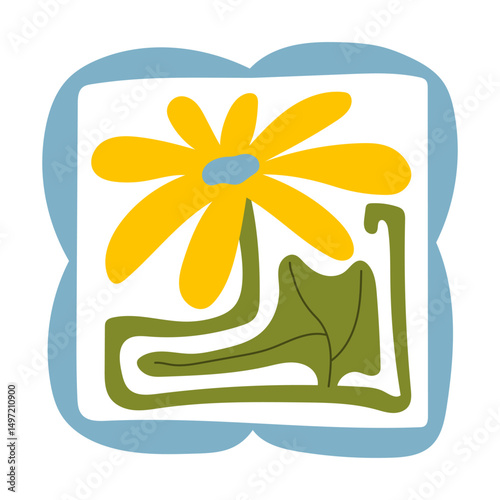 Matisse curves aestethic. Groovy abstract flower art. Organic floral doodle shapes in trendy naive retro hippie 60s 70s style. Botanic vector illustration in pink, yellow, green colors.