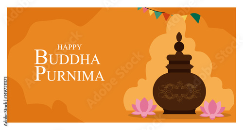 Peaceful Happy Buddha Purnima Illustrations with Meditation and Festive Bunting-02