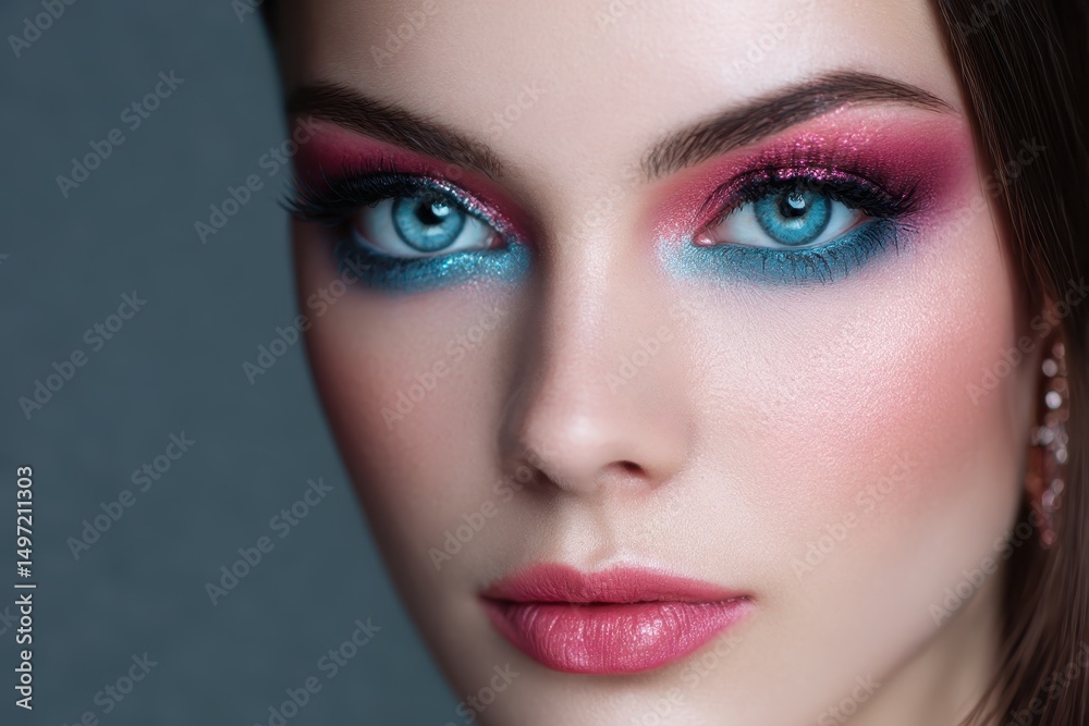 Fototapeta premium Girl with bold makeup and crystal blue eyes 