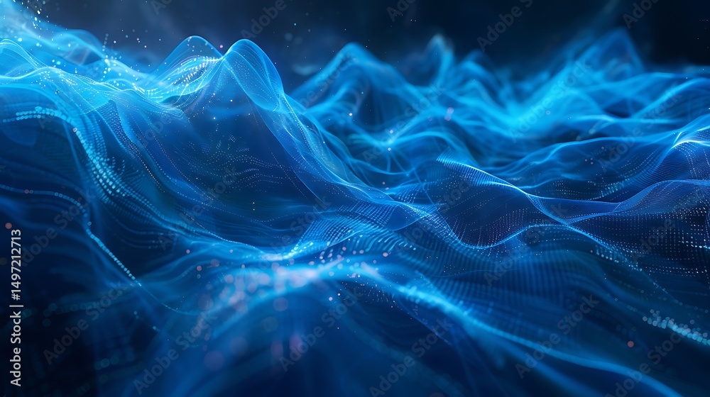 Obraz premium Abstract blue waves with glowing particles creating a futuristic and dynamic background with a flowing and energetic feel