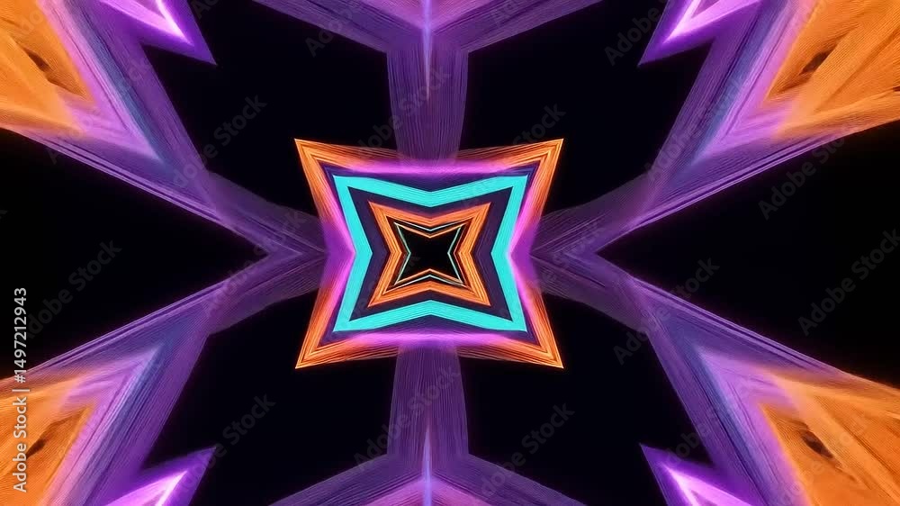 Abstract geometric pattern with vibrant neon colors creating a mesmerizing star shape design