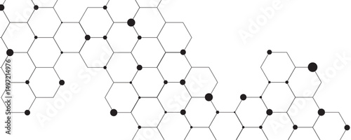 Abstract hexagonal pattern with connected nodes in a modern digital network layout. Geometric abstract background with simple Hexagon elements.