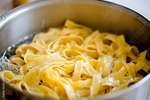 Closeup of Boiling Fettuccine Pasta in Pot