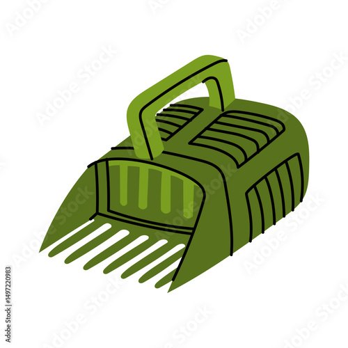 Plastic harvesting of forest and garden berries is insulated green. Gardening tools. Suitable ecology, gardening, cleaning, household, packaging, instructions, educational, infographic materials