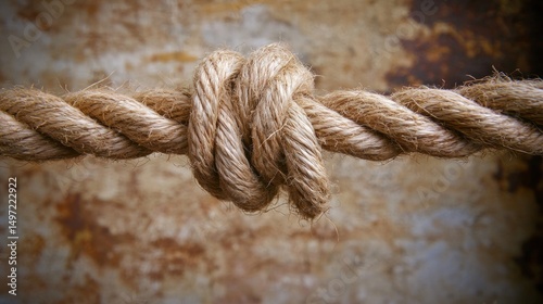 Knotted Hemp Rope Against Rustic Background