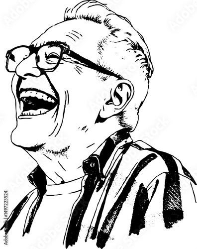 Elderly man laughing with delight joyfully with glasses and open smile  