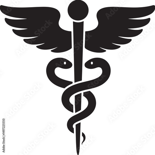 Caduceus silhouette icon, Medical caduceus silhouette vector, medical symbol