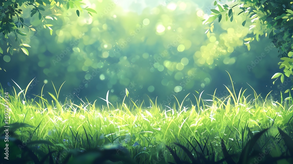 Digitally created image depicting a grassy field bathed in soft sunlight. Digitally created image depicting a grassy field bathed in soft sunlight.