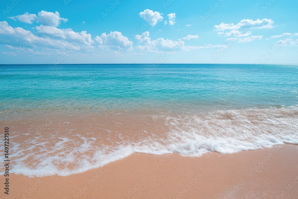 Fototapeta premium Tropical beach with turquoise water and blue sky for travel and vacation backgrounds, wallpapers, and summer designs