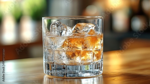 Refreshing Whiskey on the Rocks at a Cozy Bar