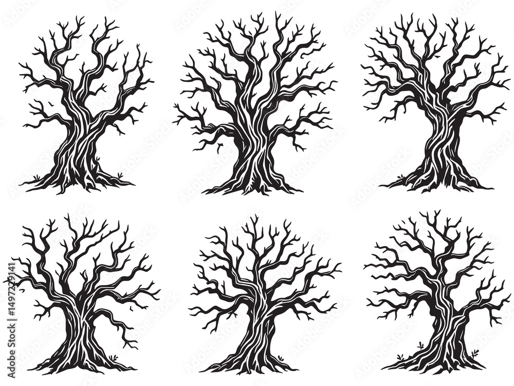 Obraz premium Old Spooky Tree Line Illustrations