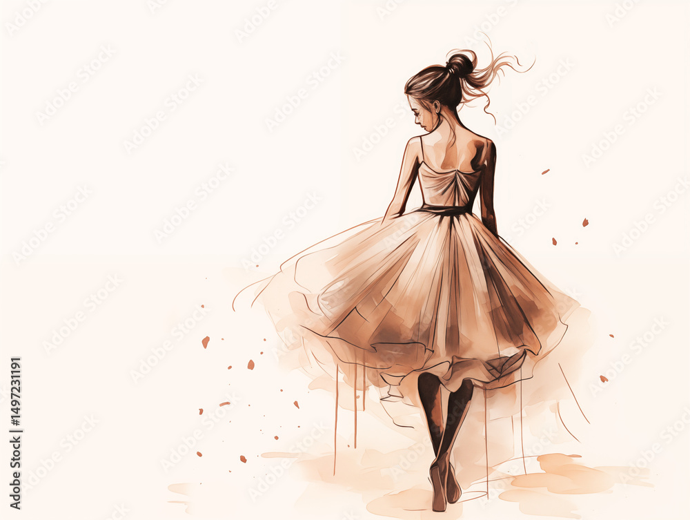 Obraz premium Elegant girl walking in flowing dress with soft colors and petals