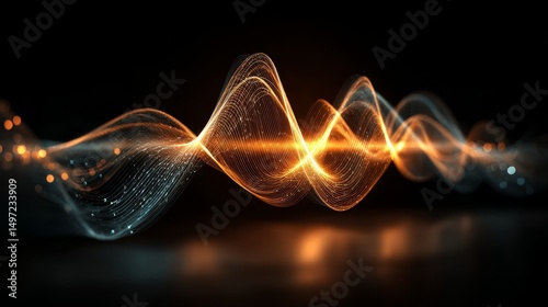 Abstract concept of frequency resonance and vibration energy in motion. Dynamic waveforms and oscillation patterns represent sound, physics, and harmonic movement in scientific visualization.