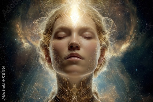 A serene woman with closed ...