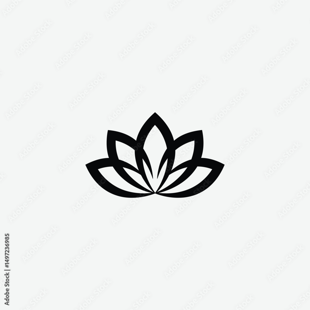 Fototapeta premium Minimalist Black Lotus Flower Logo – Elegant Modern Design on White Background