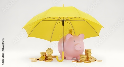 Financial Security: Piggy Bank Protected by Umbrella