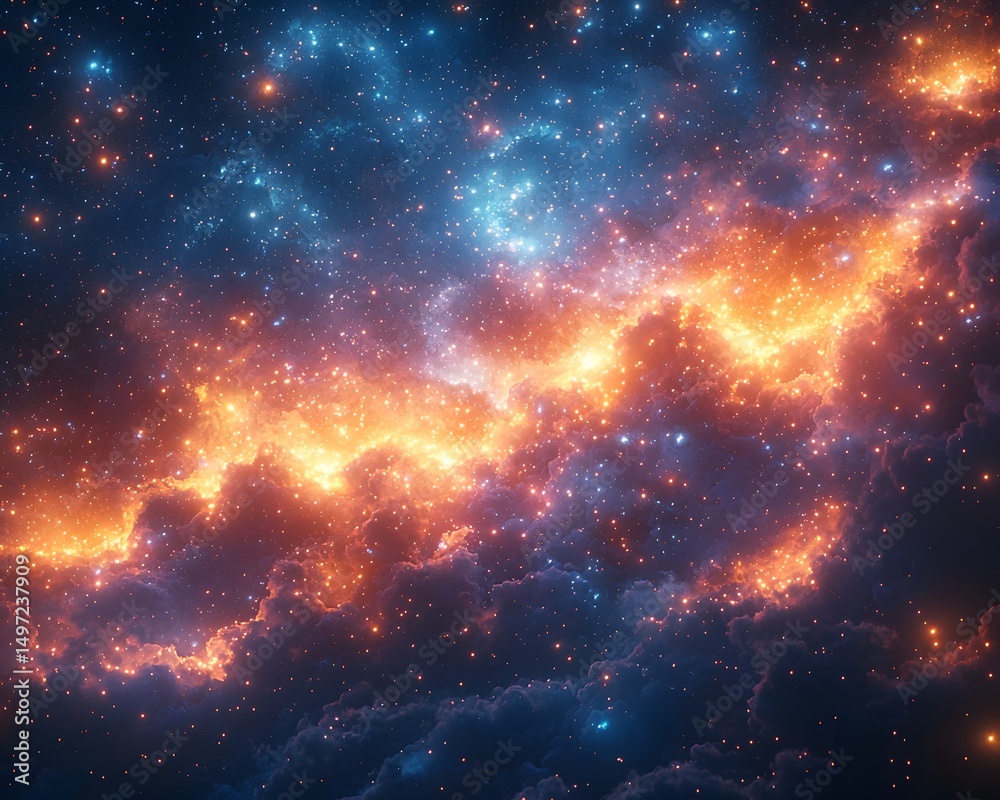 Naklejka premium Cosmic fireworks display in a mystical night sky