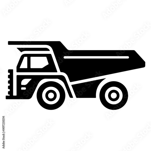 "Industrial Mining Vehicle Icon" – A Stylized Pictogram Vector Of A Dump Truck Designed For Transporting Earth And Ore.