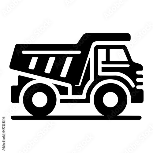 "Vector Icon Of A Heavy Mining Dump Truck" – A Clean Pictogram Design Symbolizing Robust Mining Operations And Heavy Transport Vehicles.

