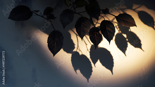 shadows of leaves on the wall with retro vintage nuance