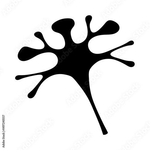 Abstract organic form with radiating elements in black against white backdrop